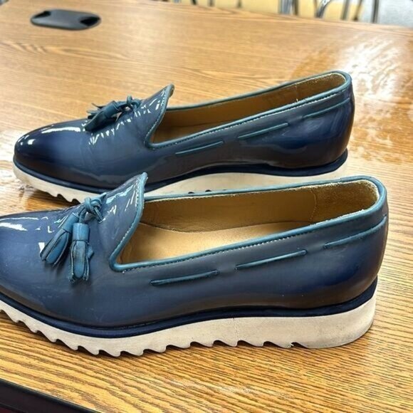 Luxurious Blue Patent Leather Slip-On Loafers With Tassels & Ridged Soles - Wome - Picture 3 of 8